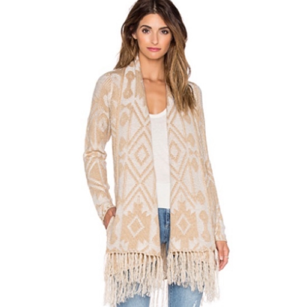 Show me your mumu Nevada beige oatmeal boho fringe sweater cardigan Medium